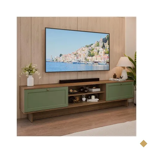 Rack para TV até 80 Polegadas 218 cm 2 Portas Rustic/Verde Vik Madesa