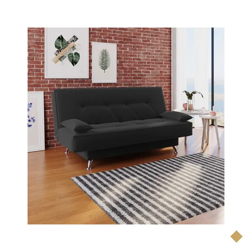 sofá cama 1,80m França Suede Preto Adonai Estofados