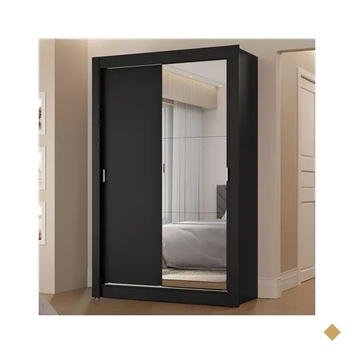 Guarda-Roupa Solteiro 2 Portas de Correr com Espelho 2 Gavetas Preto Vivare…