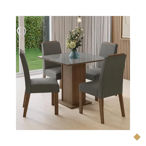 Conjunto Sala de Jantar Tampo de Vidro 4 Cadeiras Rustic/Cinza/Silver Sines…