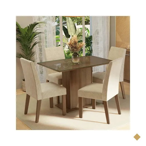 Conjunto Sala de Jantar Mesa Tampo de Vidro 4 Cadeiras Zion Madesa