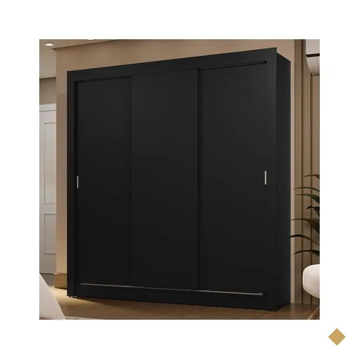 Guarda-Roupa Casal 3 Portas de Correr Preto Sublime Madesa
