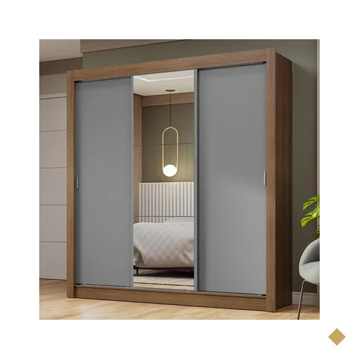 Guarda-Roupa Casal 3 Portas de Correr com Espelho Rustic/Cinza Nobre Madesa