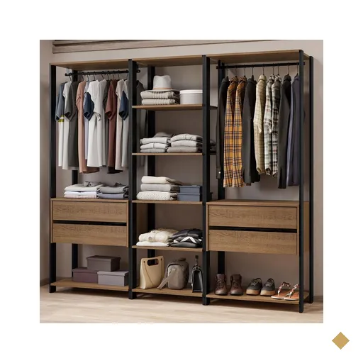 Guarda-Roupa Closet Modulado Valencia 4 Gavetas 199cm Rustic/Preto Madesa 02