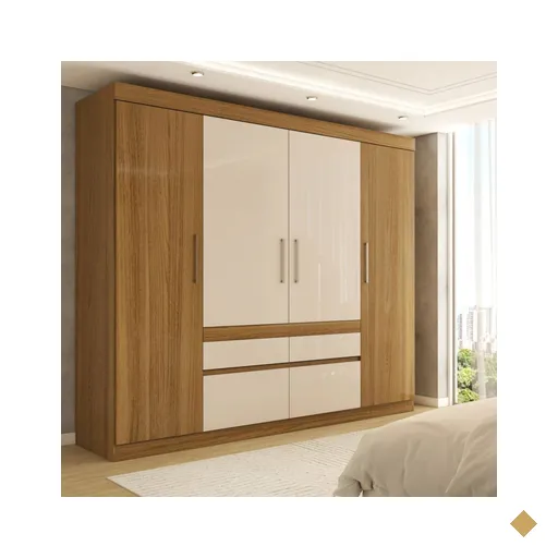 Guarda-Roupa Casal Pandora 4 Portas 4 Gavetas Amêndola Touch/Off White -…
