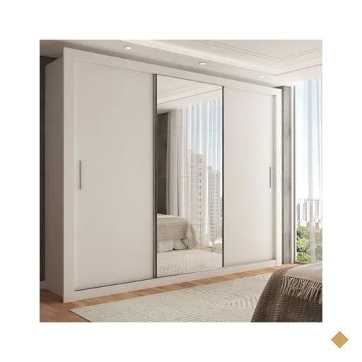 Guarda-Roupa Casal Carol 3 Portas de Correr com Espelho 4 Gavetas