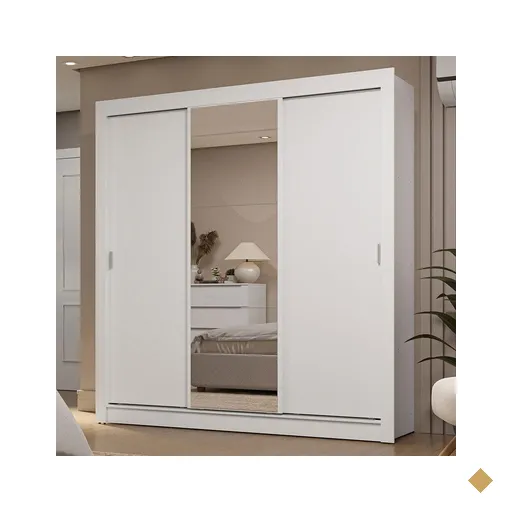 Guarda-Roupa Casal 3 Portas de Correr com Espelho 2 Gavetas Branco Sublime…