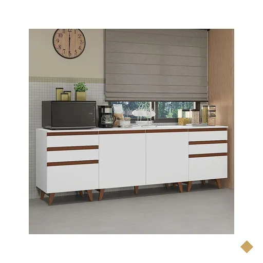 Kit com Três Balcões de Cozinha 2 Portas 6 Gavetas (com tampo) Branco Reims…