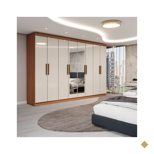 Guarda-Roupa Casal Odisseia 8 Portas 4 Gavetas com Espelho Cinamomo/Off White -…