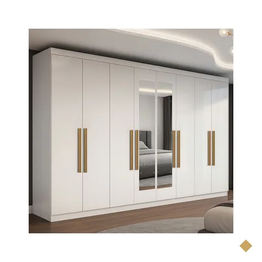 Guarda-Roupa Casal Odisseia Plus 8 Portas 4 Gavetas com Espelho Branco - Maxel