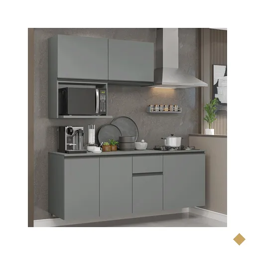 Armário de Cozinha Compacta 180 cm Suspensa Cinza Nice Madesa 03