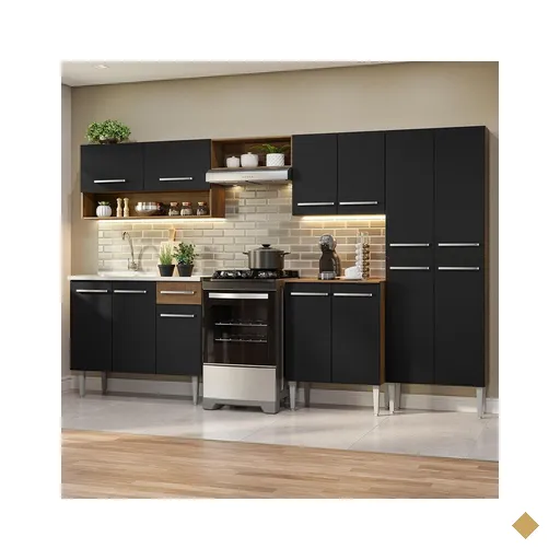 Armário de Cozinha Completa 293cm com Pia Rustic/Preto Emilly Madesa 09