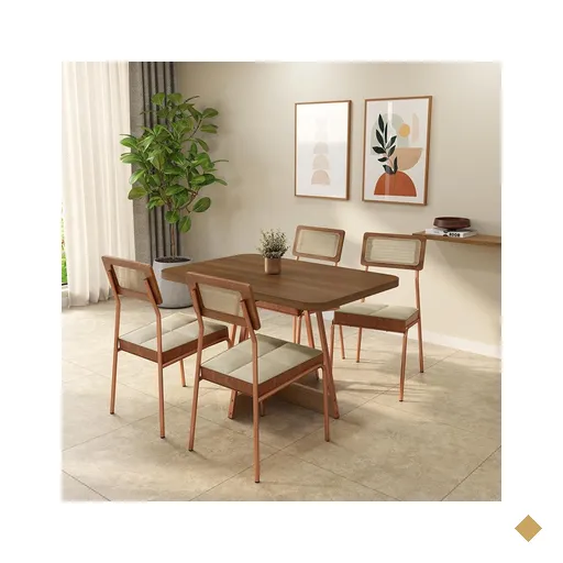 Conjunto Sala de Jantar 4 Cadeiras Biamar Carraro Nogal Rosê