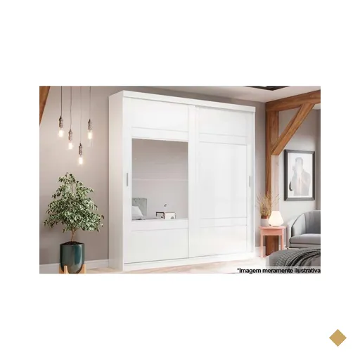 Guarda Roupa 2 Portas de Correr (1 c/ Espelho) e 3 Gavetas Verg Branco - Henn