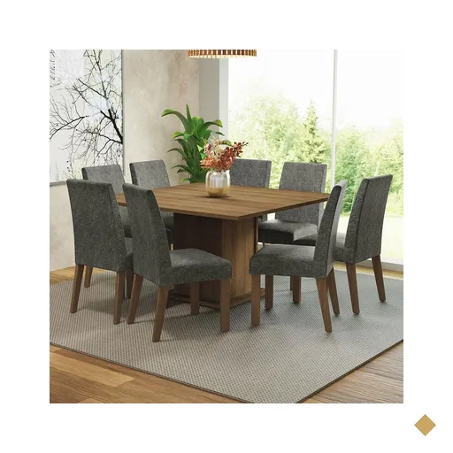 Conjunto Sala de Jantar Mesa Tampo de Madeira 8 Cadeiras Rustic/Silver Doris…