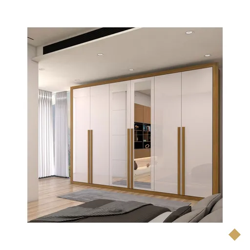 Guarda-Roupa Casal Classic 6 Portas 6 Gavetas 100% Mdf com Espelho Cinamomo/Off…