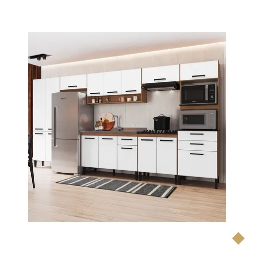 Armário de Cozinha Amanda 16 Portas 3 Gaveta Freijó/Branco - Pnr Móveis