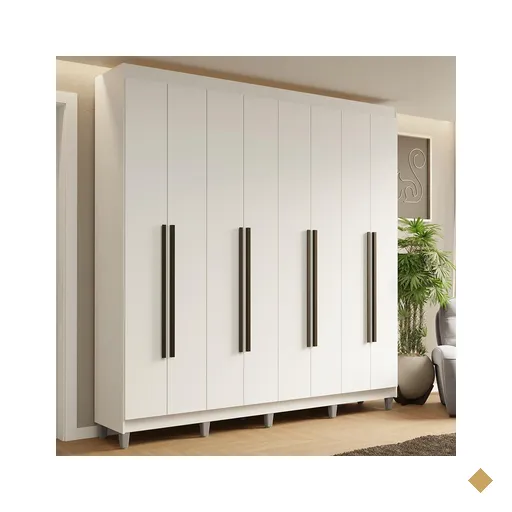Guarda-Roupa Casal com Pés 8 Portas Batentes Branco/Branco/Preto Saturno Madesa
