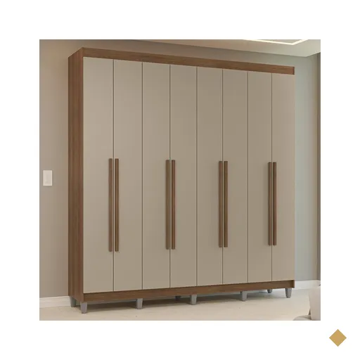 Guarda-Roupa Casal com Pés 8 Portas Batentes Rustic/Crema/Rustic Venus Madesa