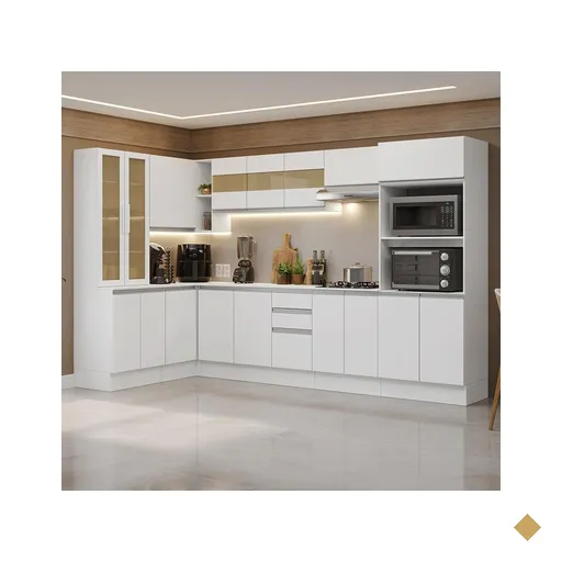 Armário de Cozinha Completa de Canto 100% MDF 447 cm Branco Smart Madesa 02