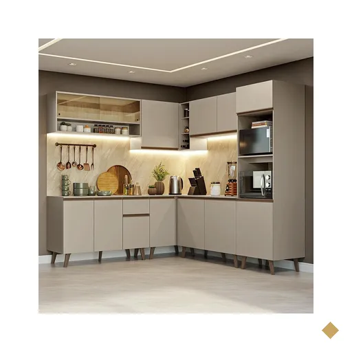 Armário de Cozinha Completa de Canto 445cm Crema Nice Madesa 01