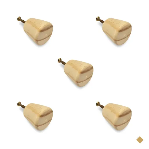 Kit 5 Puxadores de Madeira Redondos Para Móveis Gavetas Armários Modelo Cone
