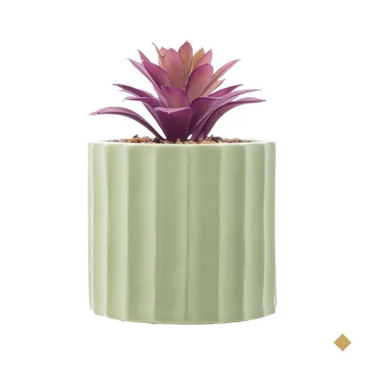 Cachepot com Suculenta Wolff Lines, Cimento, Verde - 61584