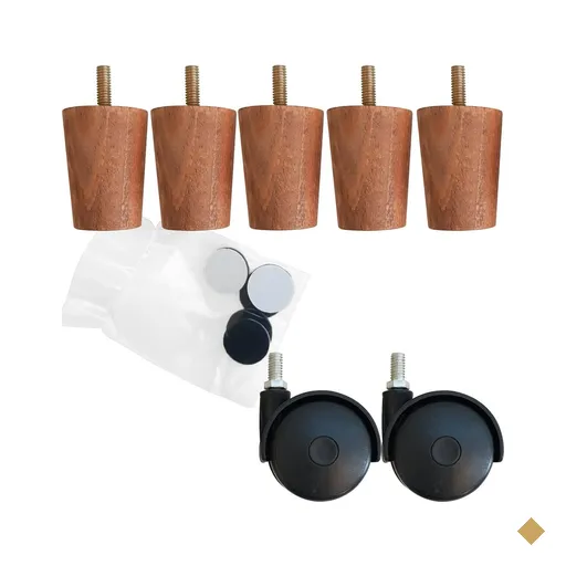 Conjunto Cama Box Casal 5 Pés Madeira Cor Mel E 2 Rodízios