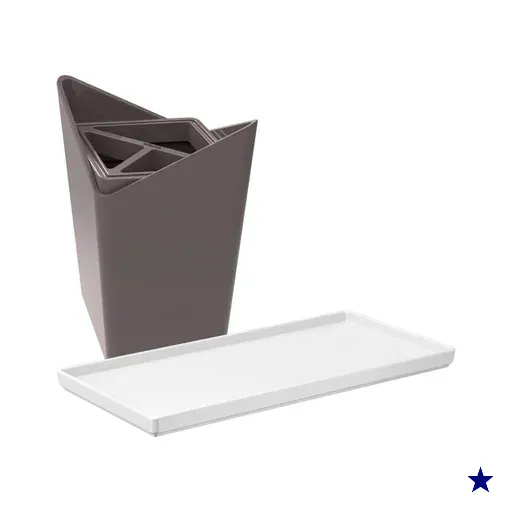 Kit Bandeja Decorativa Branca e Porta Escova de Dentes Cinza Plástico Banheiro…