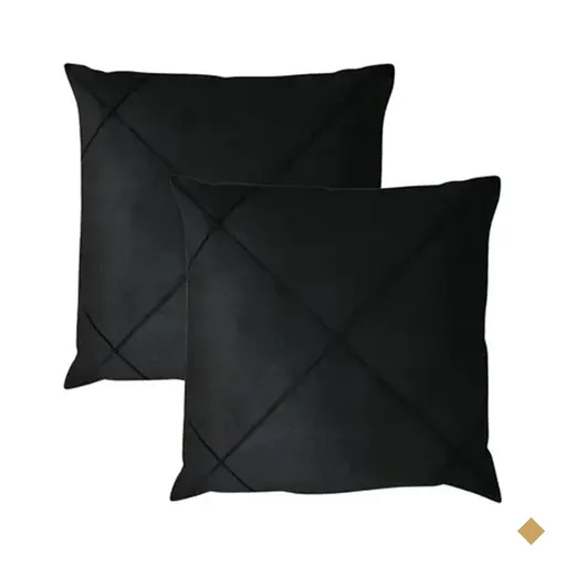 Kit 2 Capa de Almofada Suede Aveludada Drapeada 45x45cm Preto