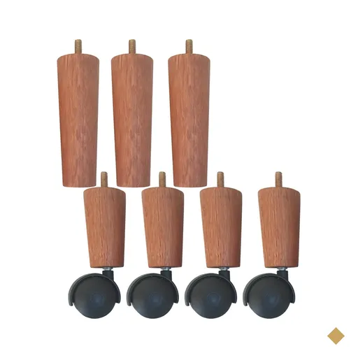 Conjunto 7 pés de Cama Box com 3 Pés Fixos e 4 Pés com Rodízios 13cm Mel