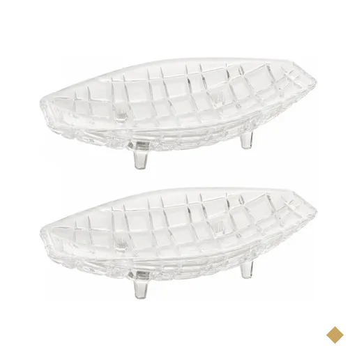2 Centros de Mesa Cristal Deli Lyor 26x14x5,5cm Fruteira Decorativo Sala Jantar