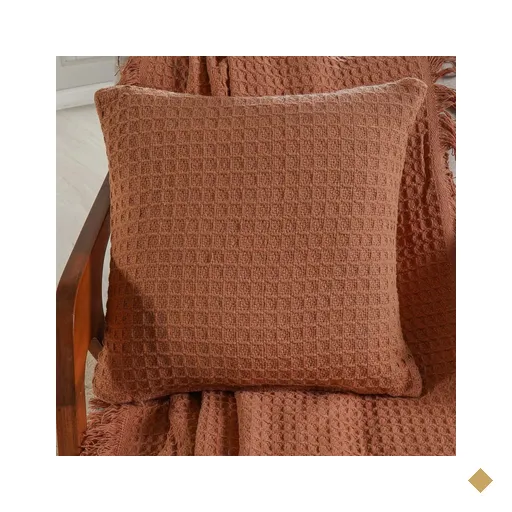 Capa de Almofada Decorativa Waffle 100% Algodão 45x45cm Terracota