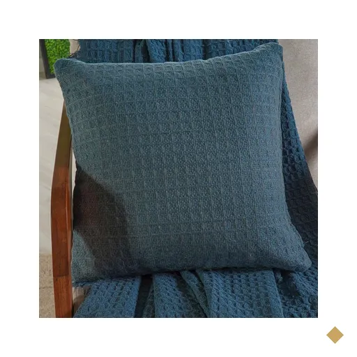 Capa de Almofada Decorativa Waffle 100% Algodão 45x45cm Azul Cobalt