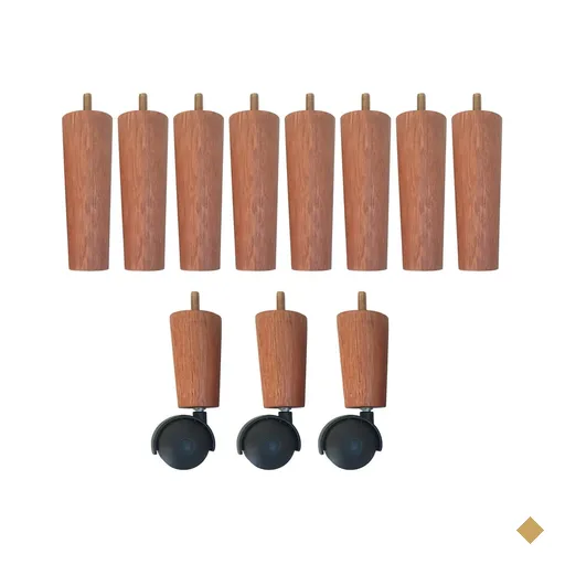 Kit 8 Pés Para Cama Madeira Mel 13cm Cama Box 3 Pés com Rodízios
