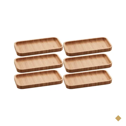 Kit 6 Petisqueiras Bandeja Bambu 20x10cm Lyor Hire Prato Salgados Petiscos
