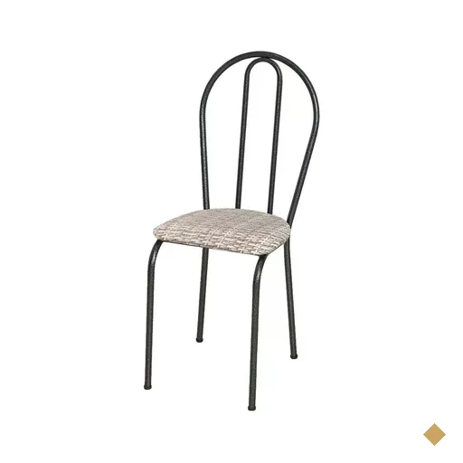 Cadeira Tubular Cromo Preto 004 Assento Rattan