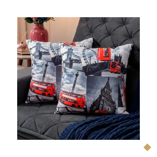 Almofadas Kit Plumie de 45x45cm 2 Uni Estampadas Londres Cama inBox