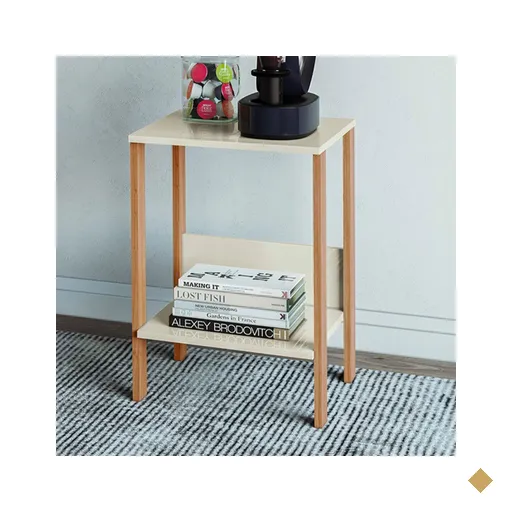 Mesa de Canto Industrial 1 Prateleira 100% Mdf Off White/Freijó F14 - Pradel