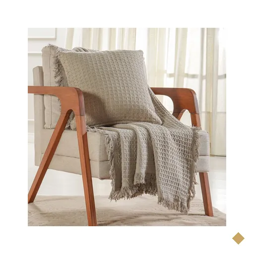 Manta Decorativa para Sofá Waffle 100% Algodão 120x150cm  Cashmere