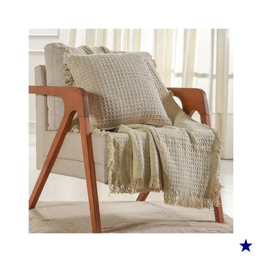 Manta Decorativa para Sofá Waffle 100% Algodão 120x150cm  Amendoa