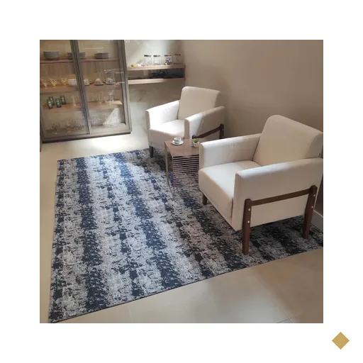 Tapete Azul Mesclado Antiderrapante Algodão Jacquard 200x250cm Mesa De Jantar