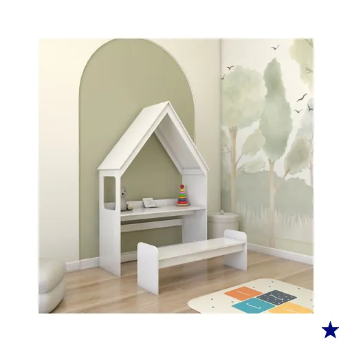 Mesa Infantil Casinha Montessoriana com Banco 100% Mdf Branco Brilho - Panorama…